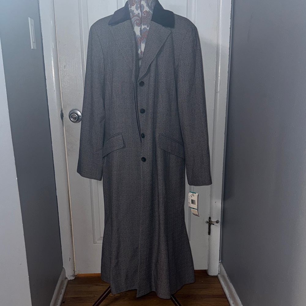 NWT WOMENS JONES NEW YORK WOOL BLEND BLACK GREY COAT PURPLE VELVET COLLAR SZ 16